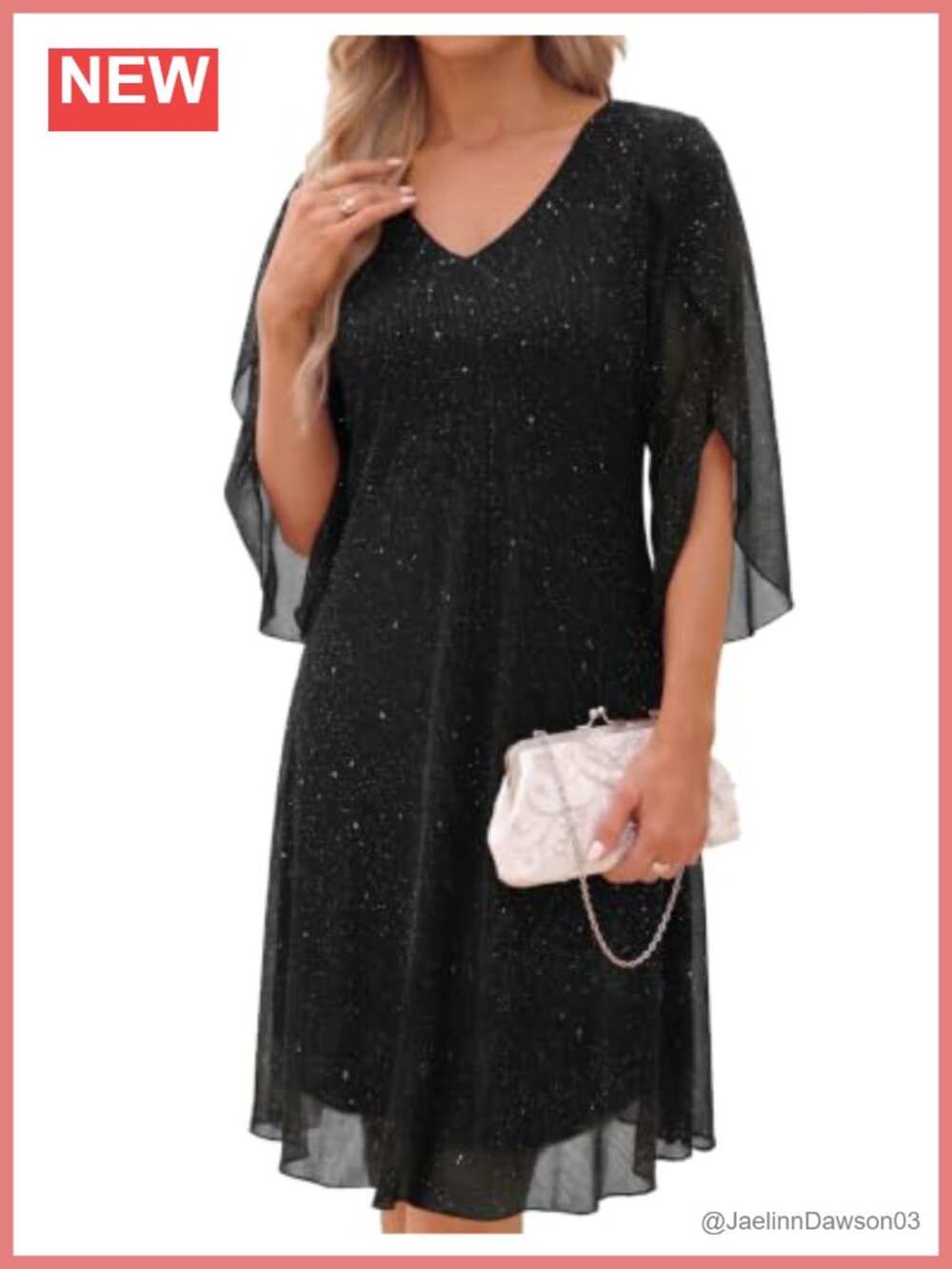 Sequin Cocktail Midi Dress V-Neck Flutter Sleeve Wedding Guest